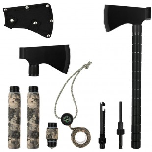 IUNIO Camping Axe Multi-Tool Hatchet Survival Kit 17 inch Folding Portable Camp Ax for Outdoor Hiking Backpacking Hunting Emergency (Black) 