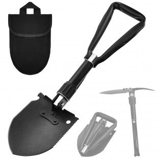 iunio Military Folding Shovel, Foldable Entrenching Tool, Collapsible E-Tool, Portable Camping Multi-Tool, with Tri-Fold Handle for Backpacking, Gardening, Hiking, Survival, Car Emergency (18 inches)