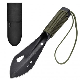 IUNIO Portable Trowel Shovel 10 inch Length with Carrying Pouch Multitool for Camping Gardening Hiking Backpacking Outdoor Survival (Mini Black) 