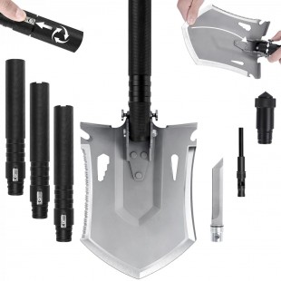 iunio Survival Folding Shovel with Handle Lock Design, Portable Entrenching Tool, Foldable Camping Multitool, Tactical Collapsible Spade for Hiking, Backpacking, Offroading, Car Emergency Black